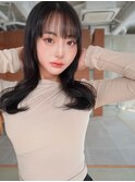 ANGELICA ぱっつん前髪 アッシュブラック くびれ巻き