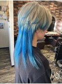 個性派ハイトーンダブルカラーブルー×シルバークラゲヘアー