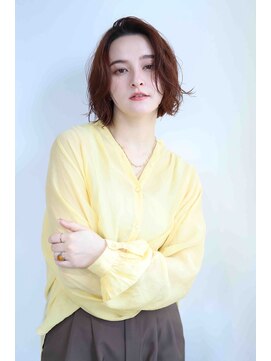 アボヘアー(Abo hair) 赤みブラウン小顔くせ毛風ネオウルフナチュラル大人かわいい