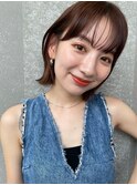 ピンクページュインナーグレージュマチルダボブ前髪