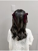 ＊金箔×リボンの華やかハーフツイン＊