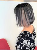 インナーカラー　ボブ　ミルクティーベージュ×ブラック[草加]