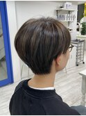 マッシュショート/黒髪/グレーベージュ/前髪パーマ 新籾