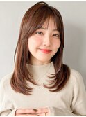 斜めバングサイドバング艶感薄めバングシースルーバング前髪