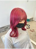 ブリーチカラー/ピンクレッド/ミディアムレイヤー