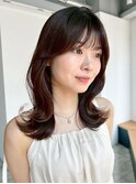 暗めカラーフェイスフレーミング顔周りレイヤー韓国ヘア_F40975