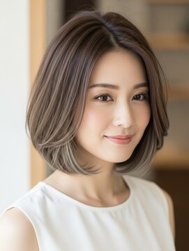 レヴィア(REVIA) 白髪ぼかしハイライトブリーチミルクティーベージュボブ