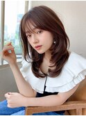 黒髪/グレーベージュ/レイヤーロング/前髪パーマ