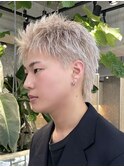 メンズブリーチカラーシースルーマッシュ韓国スパイキーショート