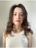 無造作パーマスタイル#黒髪#ボブルフ#小顔#ネビージュ#ワンレン