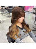 インナーイエロー　ハニーブラウン　インナーカラー　YUKI