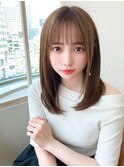 イメチェン前髪小顔顔まわりカットミディアムレイヤーストレート