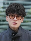 心斎橋シャドウパーマメンズマッシュセンターパート緩め強め30代