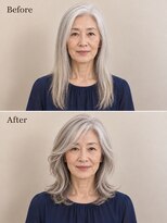 aptas 青山/表参道 白髪染め/白髪ぼかしハイライト/ボリュームアップエクステ&nbsp;60代の大人白髪ミディアム｜表参道・青山