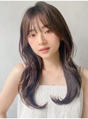 #小顔くびれヘアアプリコットオレンジハイライトカラー