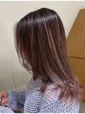 ピンクブラウンで艶髪カラー