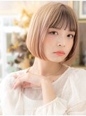 金髪ハイトーンカラー韓国風切りっぱなしボブc6戸頭10代20代30代