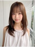 小顔 前髪 ミディアムレイヤーカット ダークアッシュ "