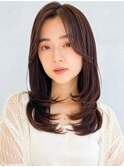 透明感カラーくびれレイヤー顔周りカットダブルカラー秋カラー