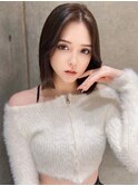 ワンレン切りっぱなし韓国ボブ/ブリーチなし地毛風カラー/博多