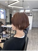 大人ショートボブ/アンニュイボブ/斜めバング/オレンジブラウン