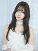 韓国 くびれロング レイヤー ワンホンヘア 小顔前髪
