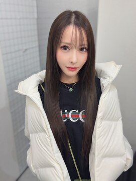 ロムーク 表参道(LOMKH) 小顔ロングレイヤーカット顔周り冬グレージュカラー透明感カラー