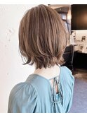 小顔イメチェン、ブルーグレージュカラーくびれレイヤーボブ