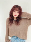 レイヤーパーマ ロングパーマ 暖色パーマ ピンクブラウン