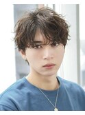 ハイライトミルクティーベージュツーブロックメンズマッシュ