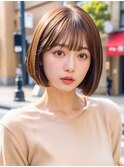 ボブワイドバングホワイトブロンド外はねボブ20代30代40代