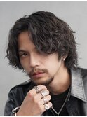 メンズミディアムウルフカットメンズロング緩めスパイラルパーマ