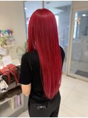 腰までのロングヘア　ダブルカラー　赤髪　【杉若】