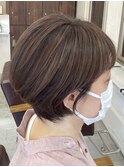大人ハイライトベージュショート40代50代