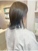 福山Caary暗髪インナーカラーネイビーブルーケアブリーチ20代