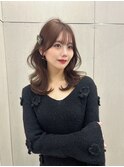 大人レイヤーくびれミディ20代30代前髪カットピンクブラウン