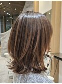 表参道レイヤーボブ髪質改善カラーミルクティーベージュ40代