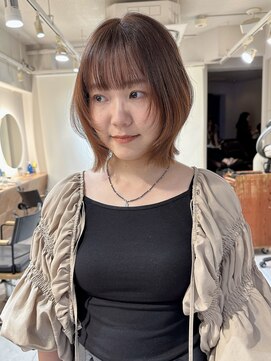 キャンバス バイ ネオリーブ 横浜西口(Canvas by neo.) ボブウルフレイヤー オレンジヘア 顔周りカット バッサリカット