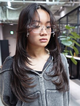 アルバム 銀座(ALBUM GINZA) ロング顔周りレイヤー韓国ヘアダークアッシュ_F31353