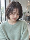 ショート/くびれボブ/シースルーバング/ダークグレージュ