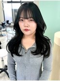 ダークネイビーカラー　顔周りカット　韓国風巻き【天神大名】