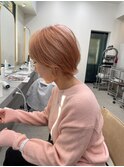 グレージュ切りっぱなしボブ前髪ありミニボブミルクティベージュ