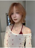 渋谷ブリーチカラーボブレイヤーカットオレンジベージュ韓国ヘア