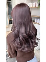 レス(Les.) ハッシュカットミディアムレイヤーフレンチバングピンクブラウン