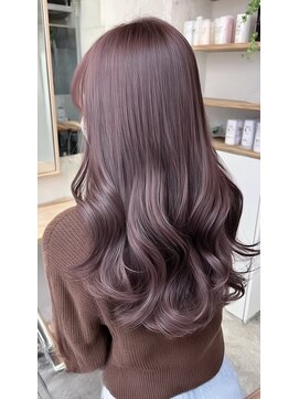 レス(Les.) ハッシュカットミディアムレイヤーフレンチバングピンクブラウン