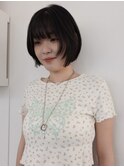 ボブミディアムレイヤーハッシュカット黒髪ボブ