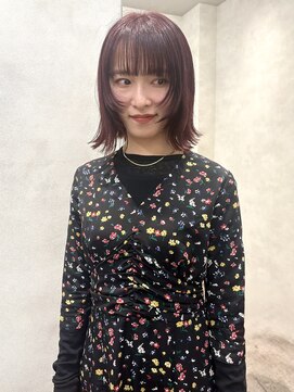 暖色カラー/顔まわりカット/ワインレッドカラー/30代