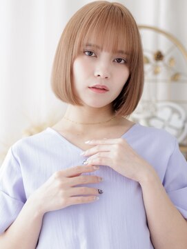 カバーヘア ブリス 北浦和(COVER HAIR bliss) ピンクベージュブリーチなし小顔切りっぱなしボブレイヤー30代