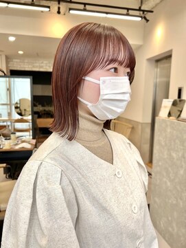 サンド 銀座(sand) ぱつっと長めミディアムボブ☆ピンクブラウン