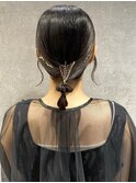 花田/ヘアセット/ヘアアレンジ/着物/シニヨン/下北沢/金箔/前髪